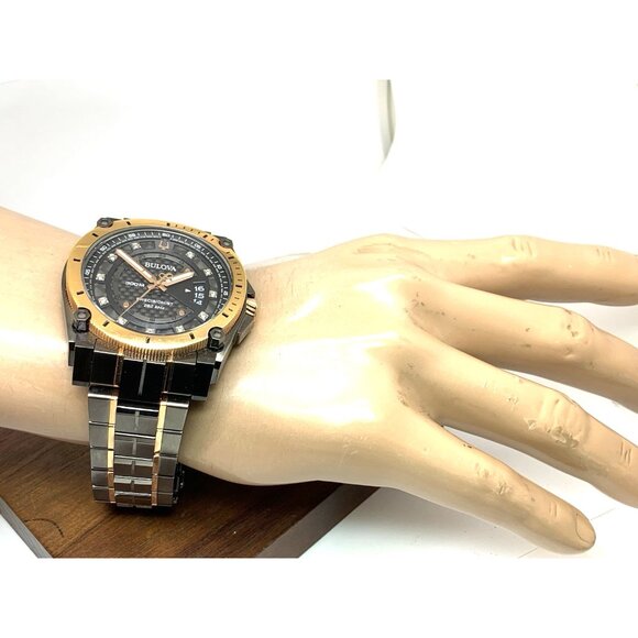 Bulova Men's Watch Precisionist 98D149 Diamond Dial Date Grey & Rose Gold Steel - Picture 5 of 15